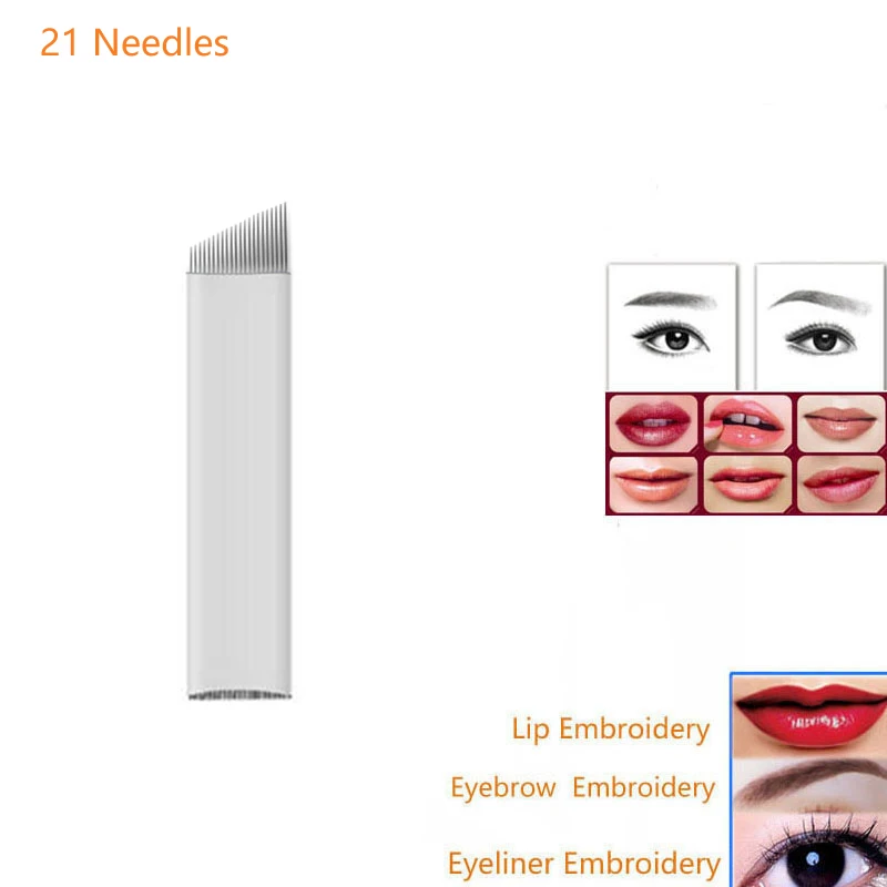 

Вышивка лезвия для тату 100 шт. 21Pin ручка для мануального тату машина для перманентного макияжа бровей глаз карандаш для губ, макияж, микробле...