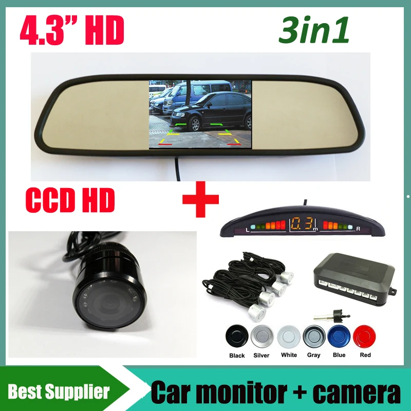 3в1 Парковка 4 датчика + CCD HD Универсальная автомобильная камера заднего вида для