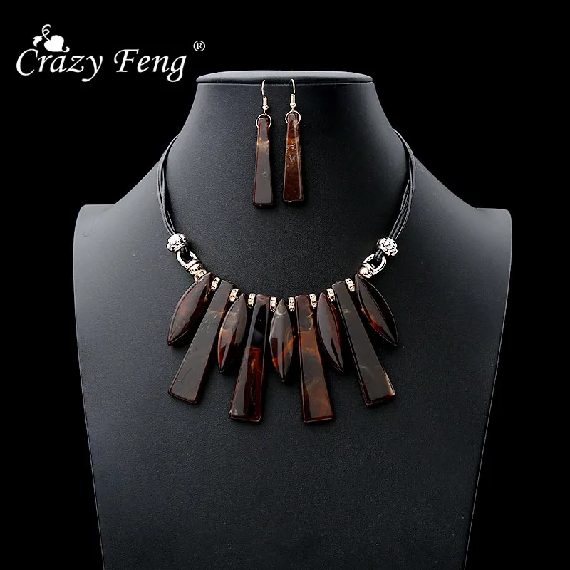 Crazy Feng (Лея фенг) Эфиопия Earrigns состоящий из сережек и ожерелья комплект ювелирных