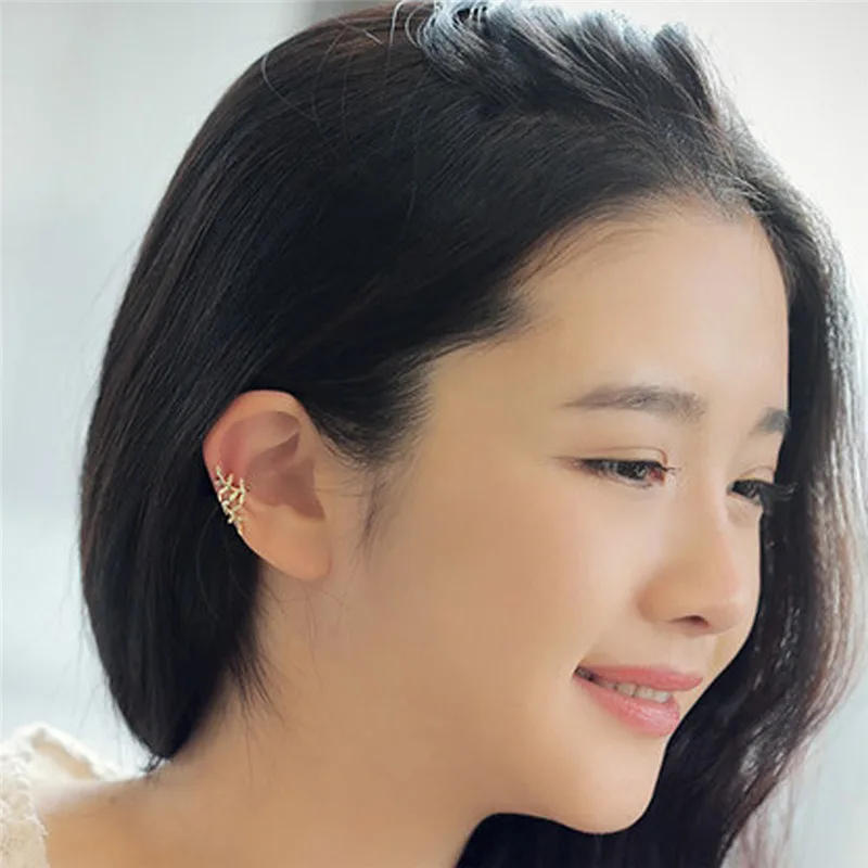 Серьги женские в стиле панк серебряные серьги-пусеты с кристаллами виде листиков