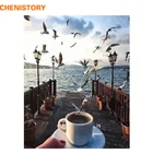 Chenistory Безрамное Чайка кофе DIY живопись по номерам современный дом стены книги искусству Картина Пейзаж картина с каллиграфией 40x50 см
