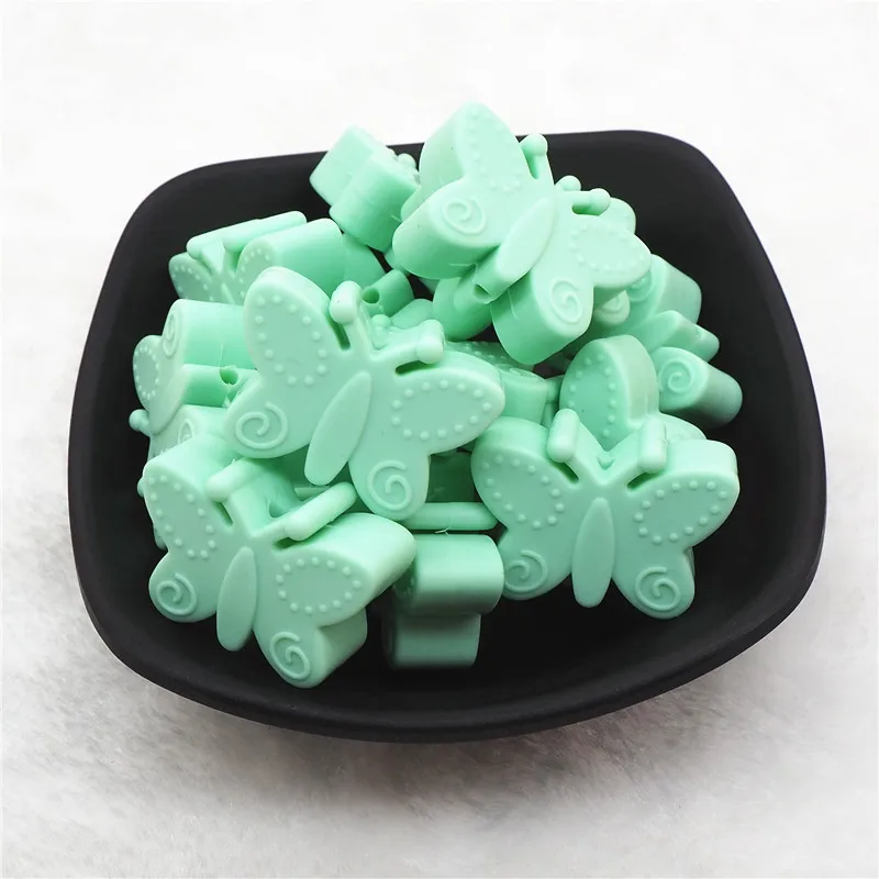 Chenkai 50 шт. без БФА, силиконовый Бабочка игрушка бусины DIY детские животные Прорезыватель для зубов Монтессори сенсорные украшения для изготовления ювелирных изделий игрушечный бисер - Цвет: Mint