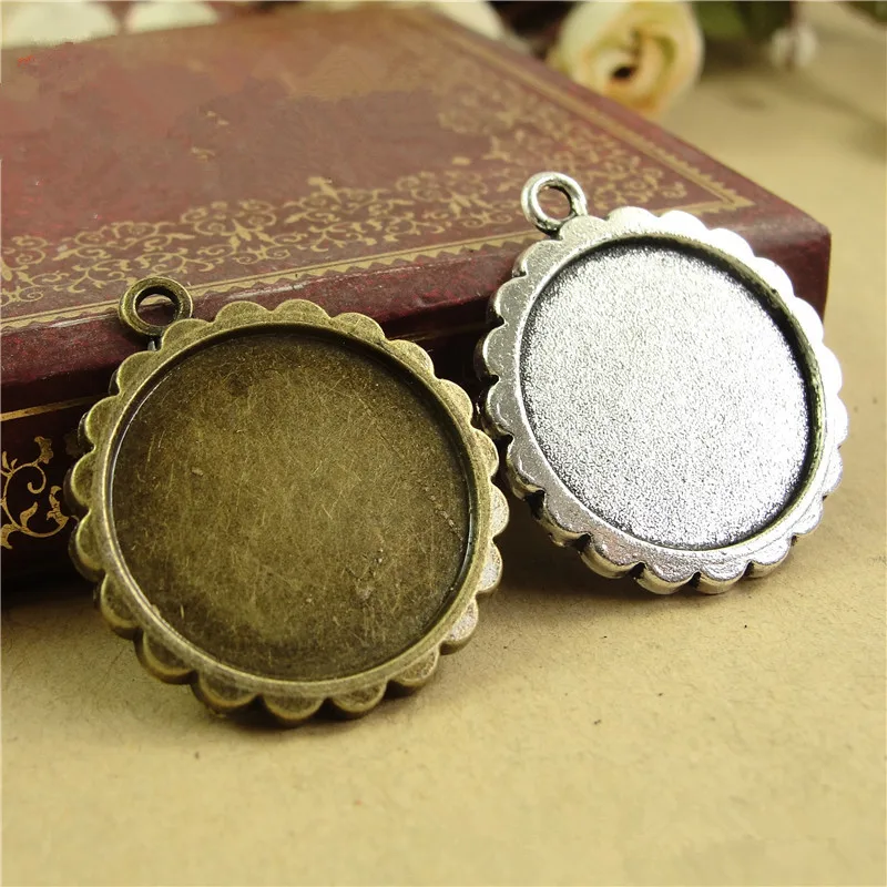 

10pcs/lot Antique Bronze Pendant Settings Cabochon Base Bezel Trays Blank Fit 20mm Glass Cabochons DIY Pendant Necklace Finding