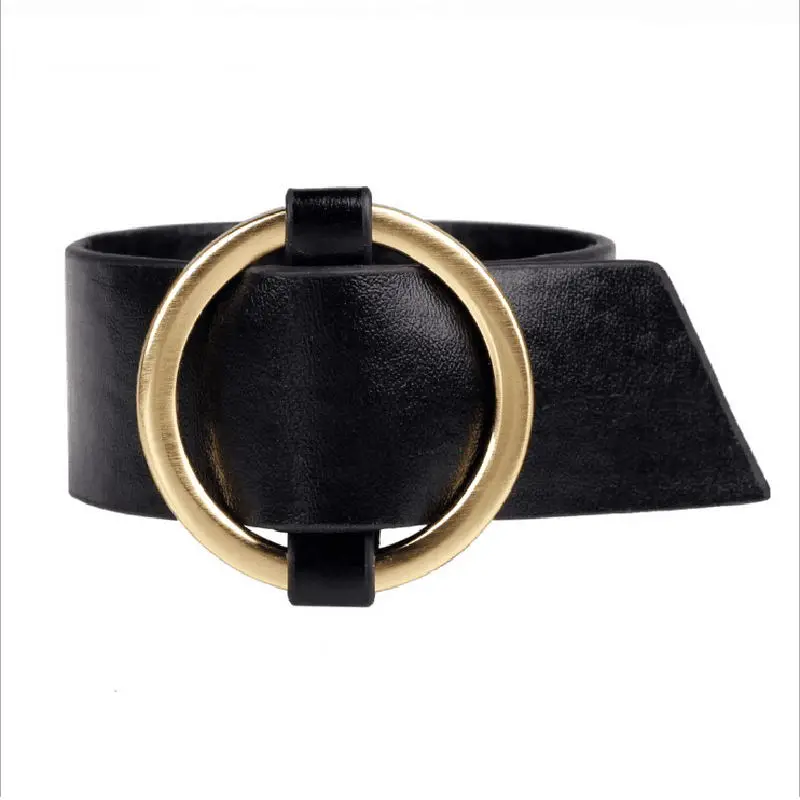 Простой широкий браслет из натуральной кожи в Корейском стиле с застежкой сплава