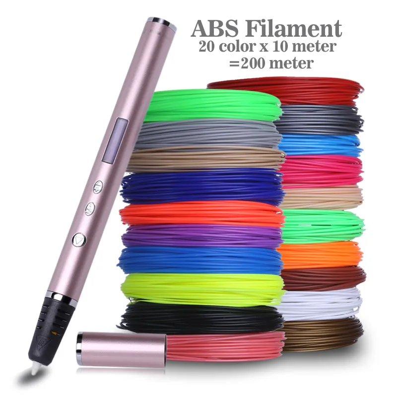 Pen With 200M ABS 3D ручка, ручка для печати, OLED, PLA, ABS, нить, 3d принтер, рождественские подарки, Lapiz, 3D Ручка для печати, для школы, 3D карандаш, гаджет - Цвет: Pen With 200M ABS