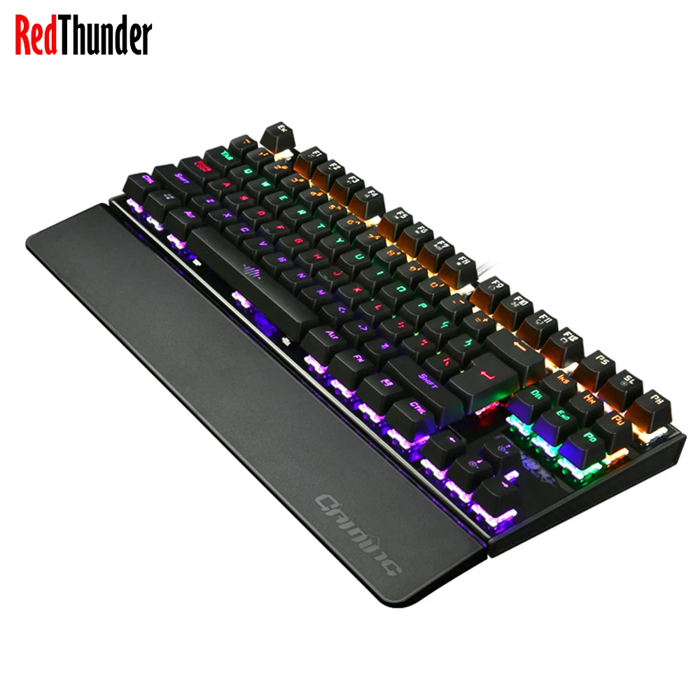 Механическая игровая клавиатура RedThunder с подсветкой и синими переключателями 87 клавиш, большая съемная подставка для рук для геймеров
