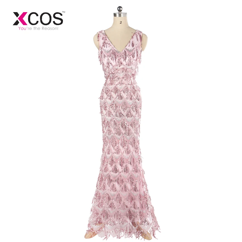 Новое поступление 2019 розовый кисточкой блесток Русалка Выпускные платья Длинные