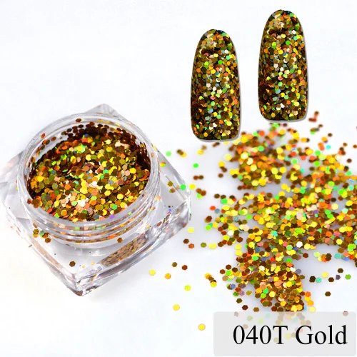 040T Gold 1 г/шт. сверкающие ногти блестящая Порошковая голографическая Мини Золотая Серебряная блестка сверкающая форма дизайн ногтей тонкий кончик блесток TR040T - Цвет: 040T Gold