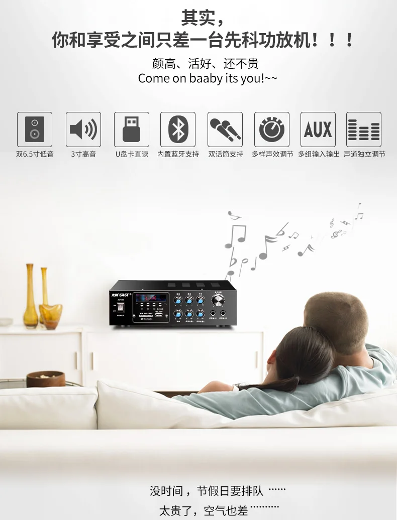 AV-108 Встроенный Bluetooth 5,1 Домашний KTV усилитель для конференций Профессиональный динамик KTV караоке ok аудио усилитель