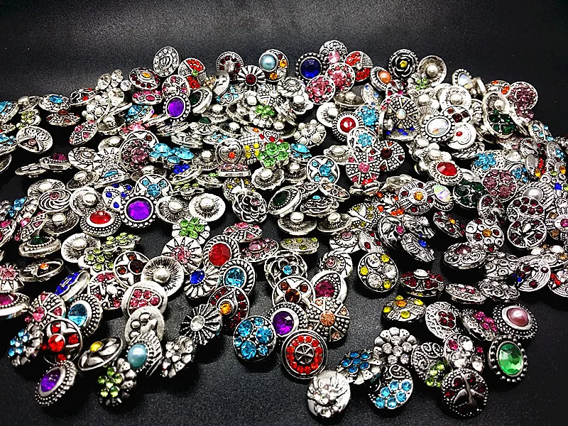 

wholesale assorted 50pcs/Pack antique silver plated ginger 12mm Snap charms DIY buttons with Rhinestone mix designs