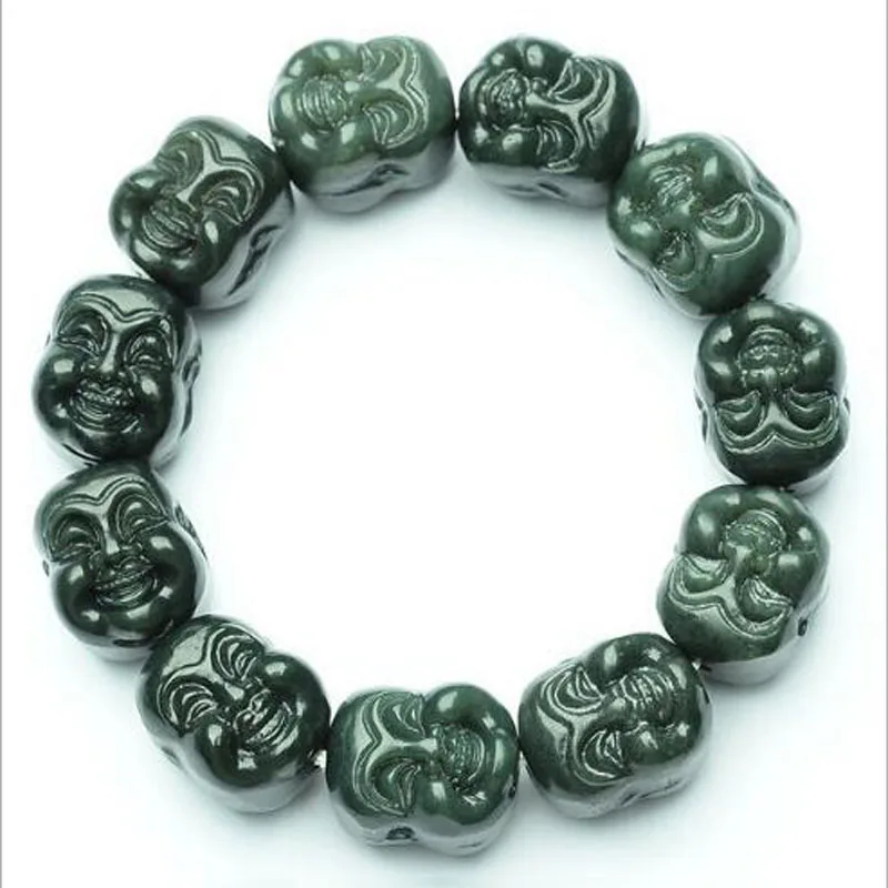 Двусторонняя буддийская голова Hetian Jade Buddha Head String и нефритовый браслет Tian Qing