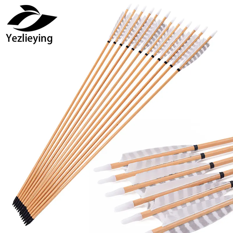 

Hunting Archery Arrow 6pcs 31.5inch Wooden Arrow 5inch White Turkey Feather For 25-70lbs Compound/Recurve Bow Archery