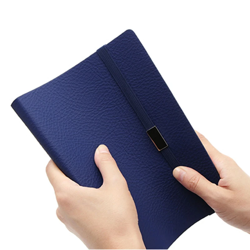 

Dark blue Business office Meeting Notebook Notepad Painting 88 Sheets Soft PU leather Metal Bandage Diary Journal Agenda Bujo A5