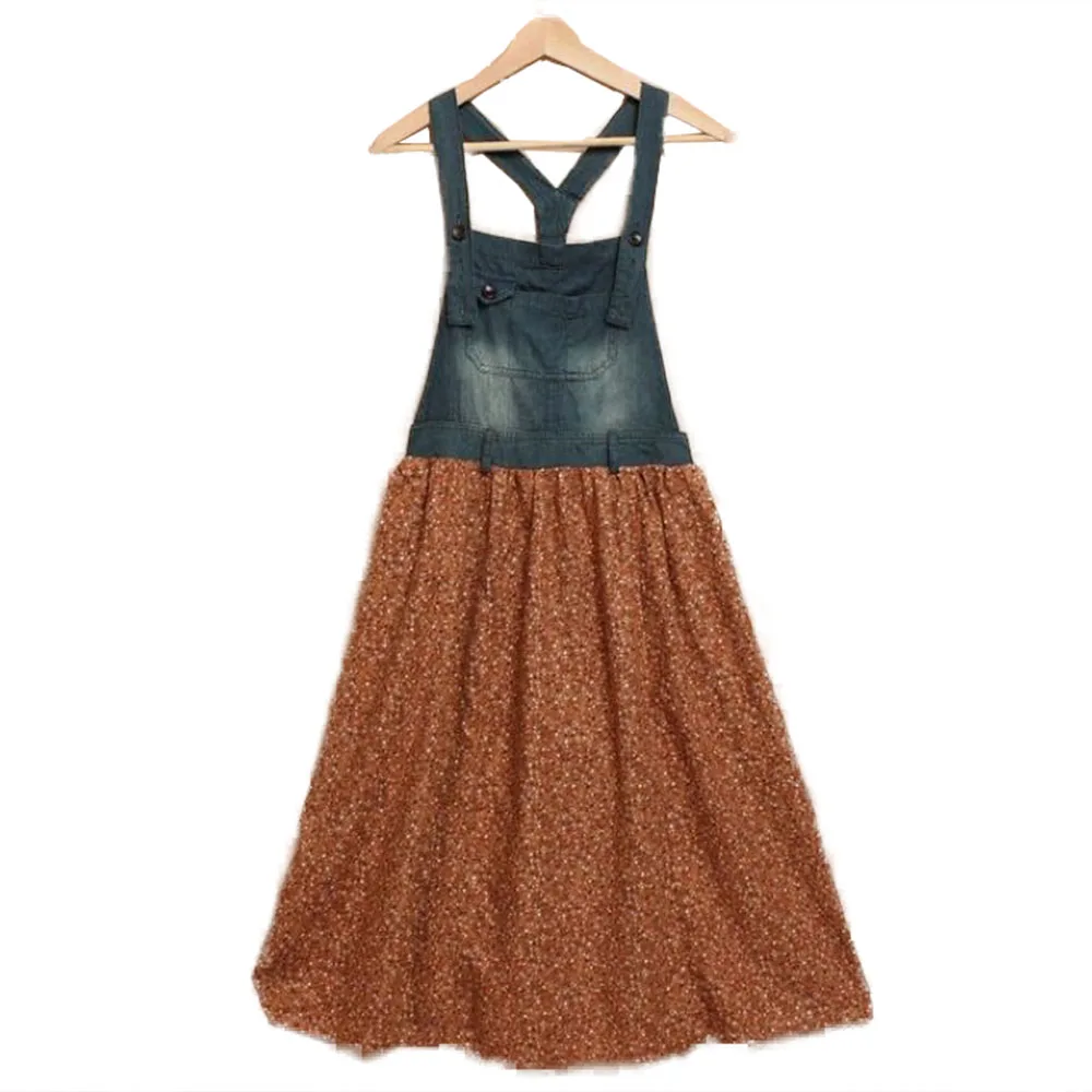 2018 женское ретро платье осень весна сарафан на подтяжках Свободный жилет