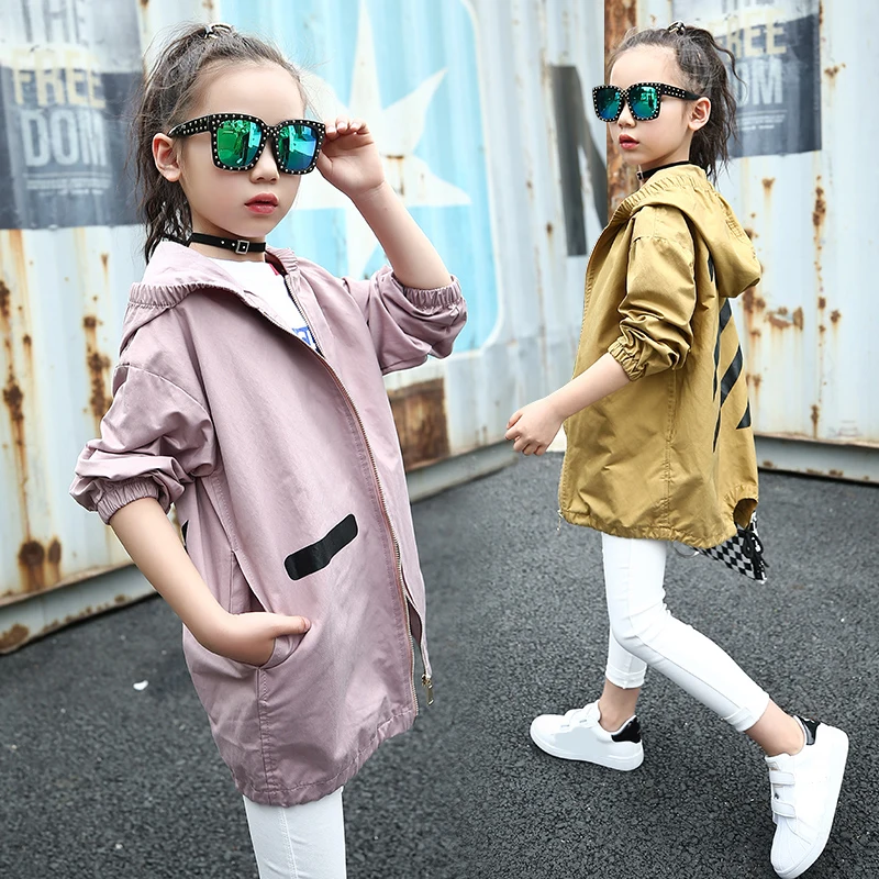 Детский тренч для девочек верхняя одежда детей куртки с капюшоном осенние пальто