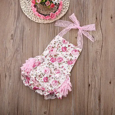 Милый розовый комбинезон с цветочным рисунком для малышей Модный в полоску