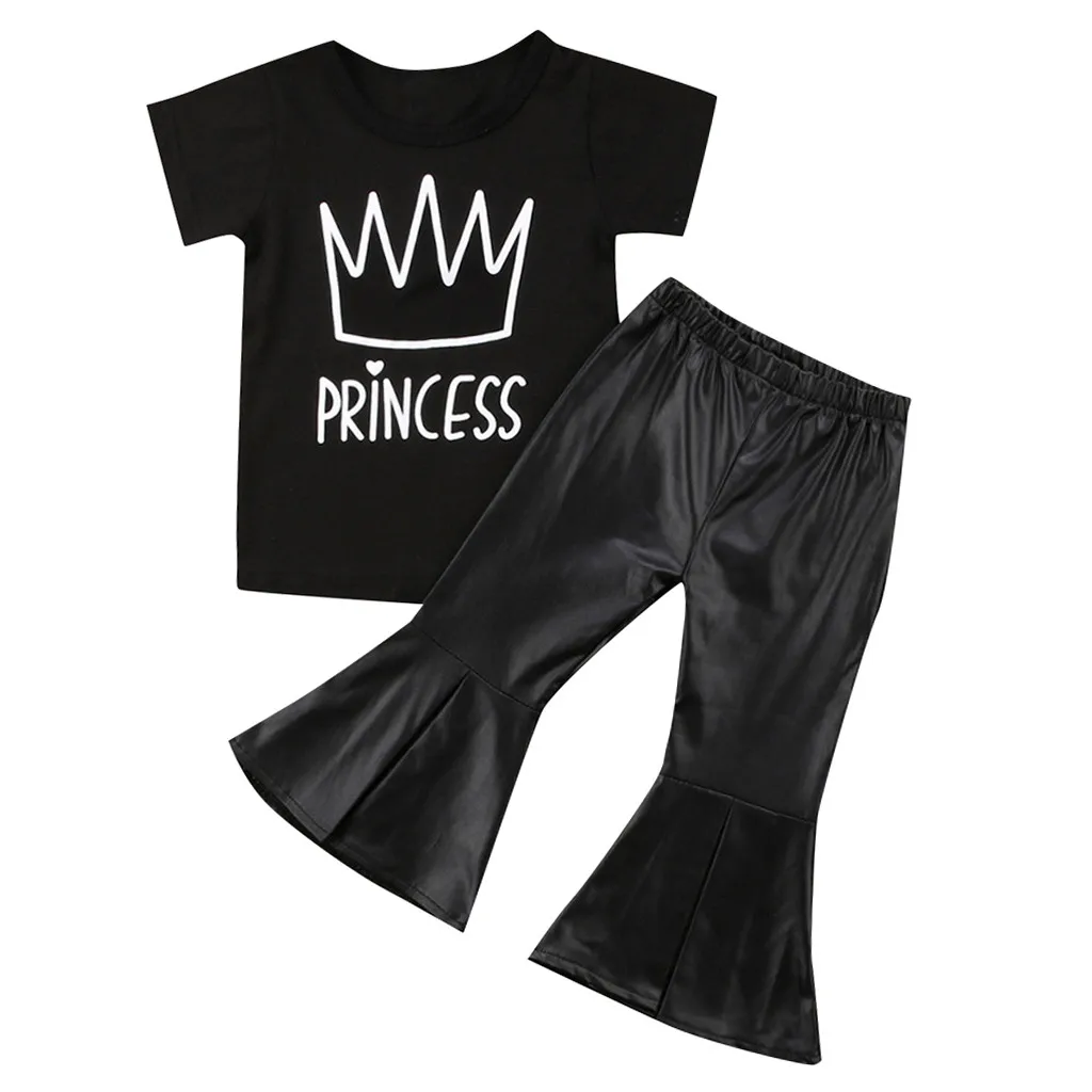 Новый комплект летней одежды для маленьких девочек топы с буквенным принтом +