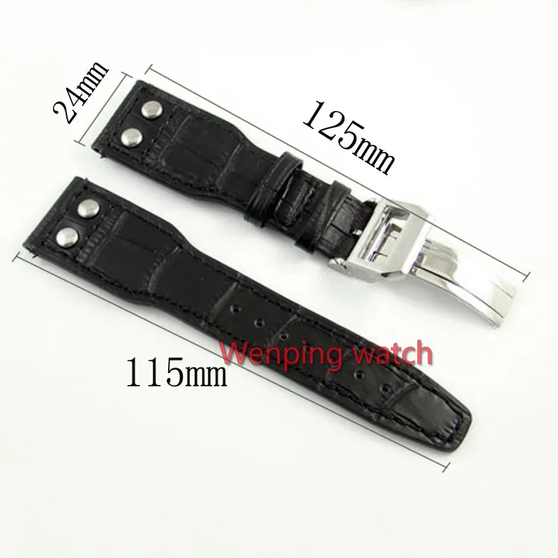Genuíno com Prego Pulseira para Relógios 24mm de Couro Parnis Novidades Strap Implantação Buckle Preto Rodada P96 Ver