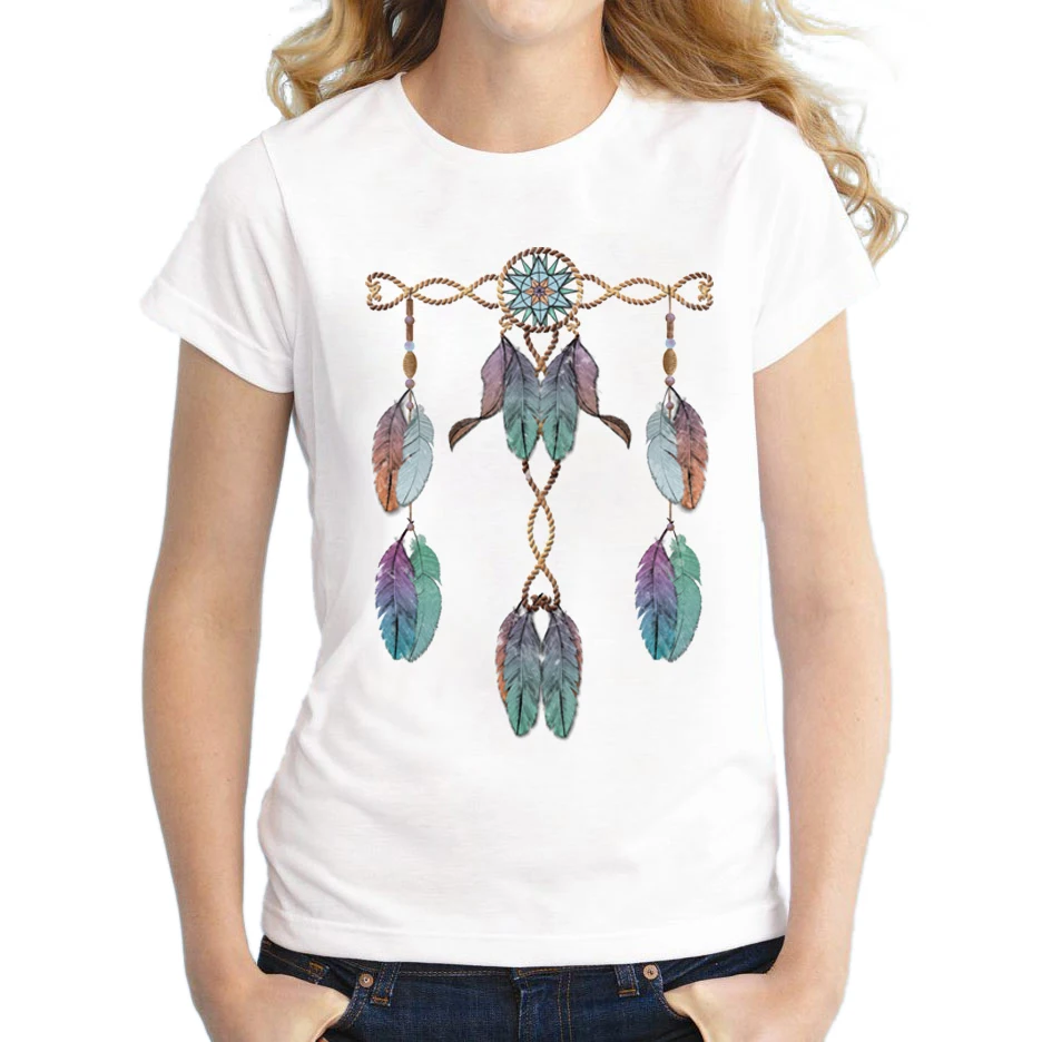 2018 Ловец снов и перья дизайн женская летняя футболка принцесса Бохо стрела