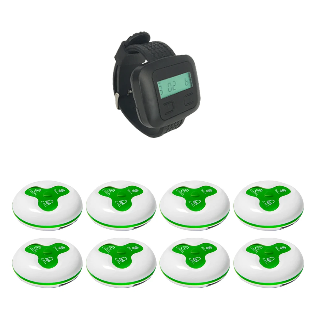 

JINGLE BELLS wireless waterproof calling systems 8 call button+1 watch pager restaurant guest coaster pagers for hotel cafe