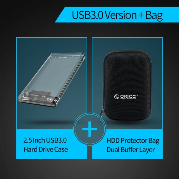 Прозрачный чехол ORICO 2,5 ''для жесткого диска type C USB3.0 USB3.1 Gen2 с поддержкой протокола UASP с кабелем type-C - Цвет: 2139U3 And Bag