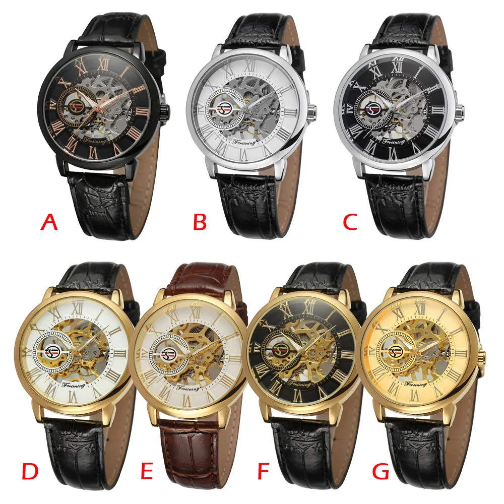 New Casual Luxury Watch Men 3D Hollow Engraving Case Stainless Steel Roman Numbers Skeleton Dial Mechanical Clock Gift WD | Наручные часы