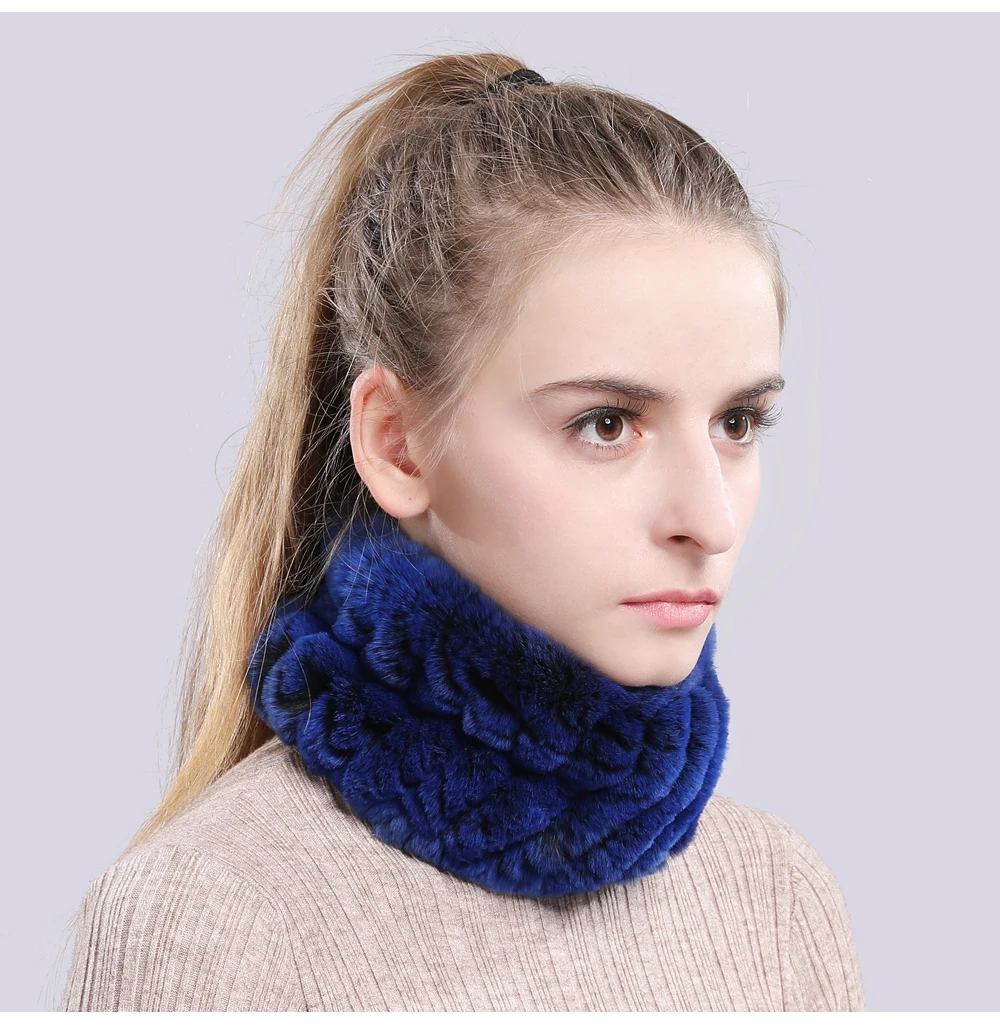 Women Real Fur Handmade Stretch Fur Scarf Knit Genuine Rex Rabbit Fur Headbands Girls Natural Fur Ring Cowl Snood Scarves Winter