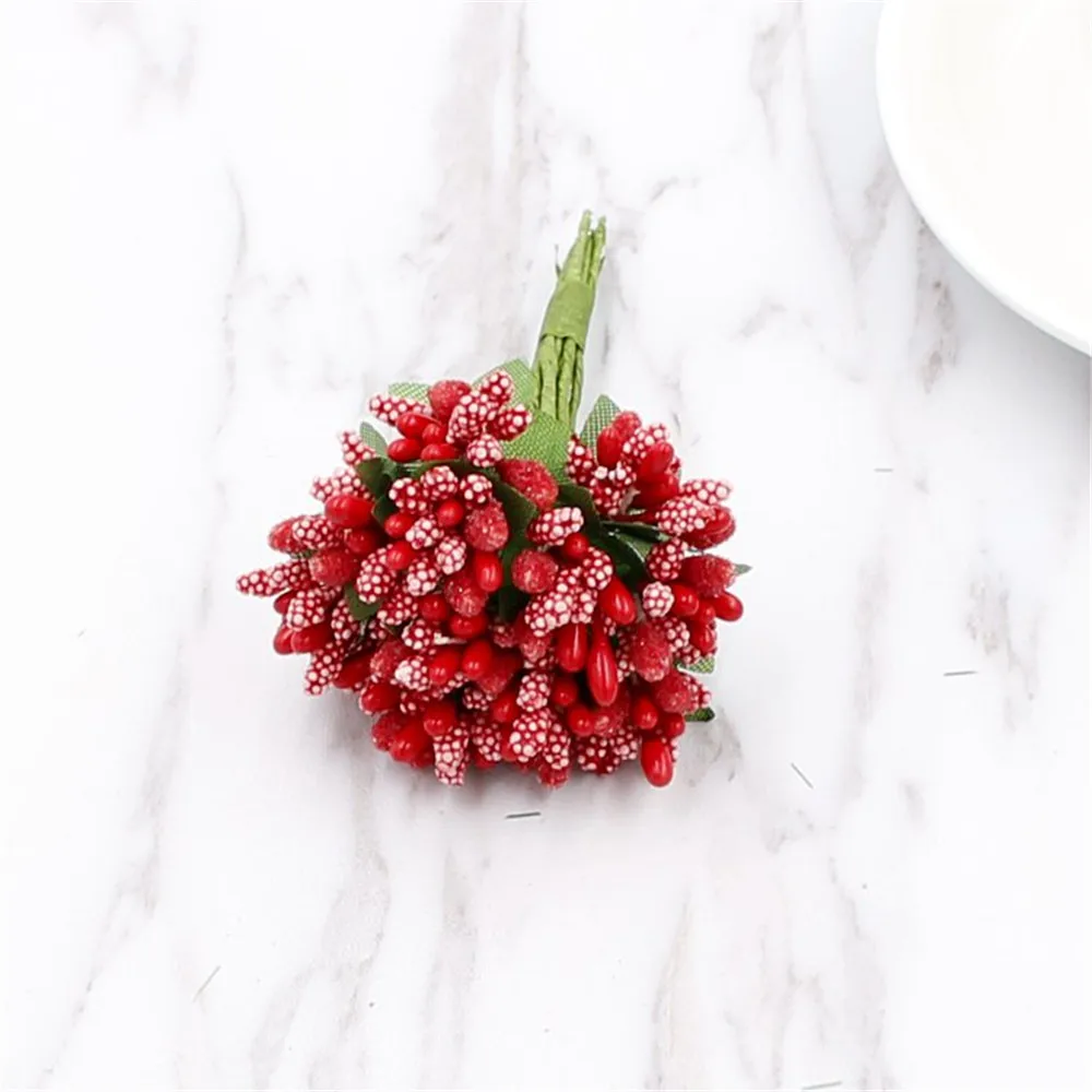 red 12 шт. тычинки Искусственные цветы ягоды DIY венки венок для украшения свадьбы ремесло гирлянда декоративные цветы - Цвет: red