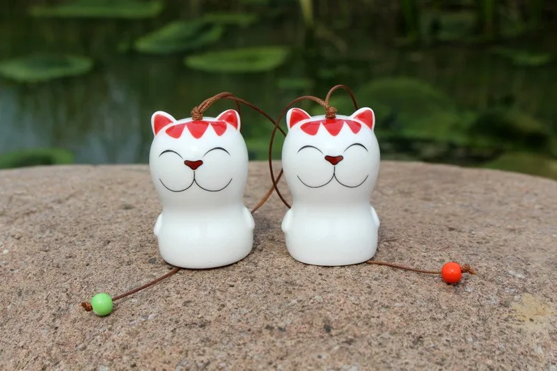 Керамические Куклы для кошек, подвесные колокольчики, японские украшения, фигурка животного, колокольчик, декоративные колокольчики, колокольчики