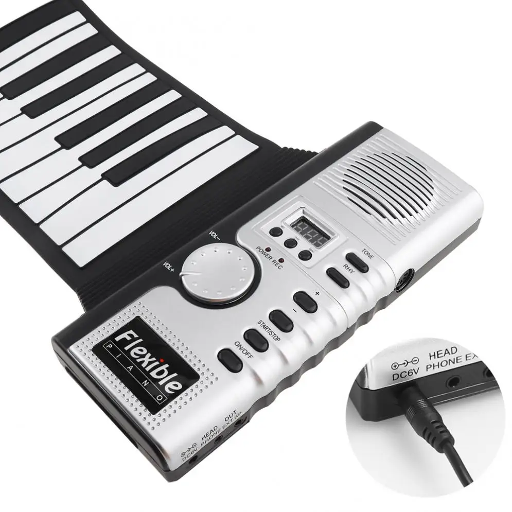 61 Keys Folding Electronic Silicone Flexible Hand Roll Up Piano Built-in Speaker MIDI Out Keyboard Organ for Children Student