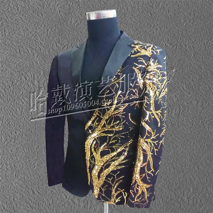 

S-6XL! 2018 High quality large code performance Fashion sequined costumes suit Bar nightclub stage costumes