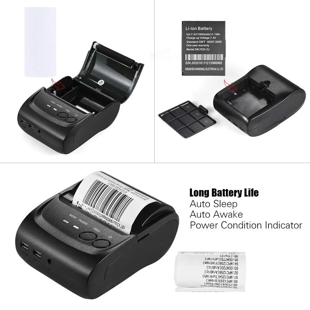 58 мм Bluetooth термочековый POS принтер портативный Android IOS мини термопринтер Мобильный