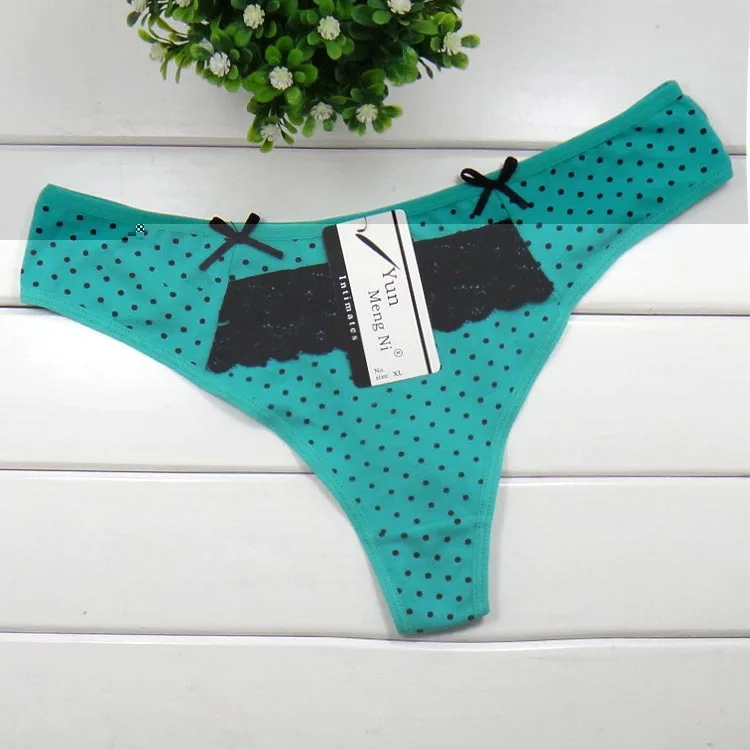Новинка 2015 кружевные Хлопковые женские стринги в горошек Сексуальные
