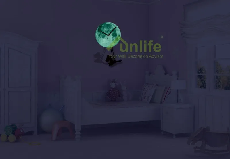 Funlife(TM) светится в темноте настенные часы Луна, Funlife эксклюзивная новая Лунная ночь свет деко Наклейка девушка качели на Луне ва