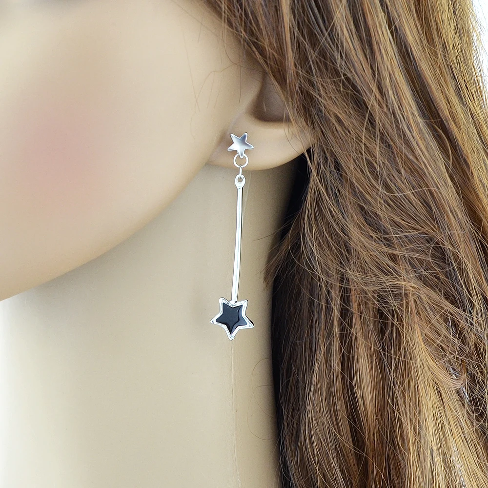 Минималистский украшения Bijoux серебро Цвет длинной цепи Серьги с черной эмалью