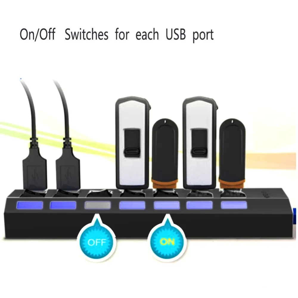 Мульти usb-хаб 2,0/3,0 мини-концентратор USB разветвитель 7 usb портов с переключателем ВКЛ./ВЫКЛ. Концентратор Поддержка питания высокоскоростной ПК Компьютерные аксессуары