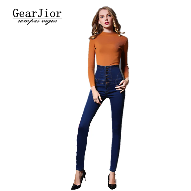 Женские джинсы с завышенной талией винтажные однобортные брюки-карандаш из