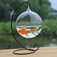 diameter12cm metal stand glass terrarium aquarium home decorative handmade hanging fishbowl round bottom