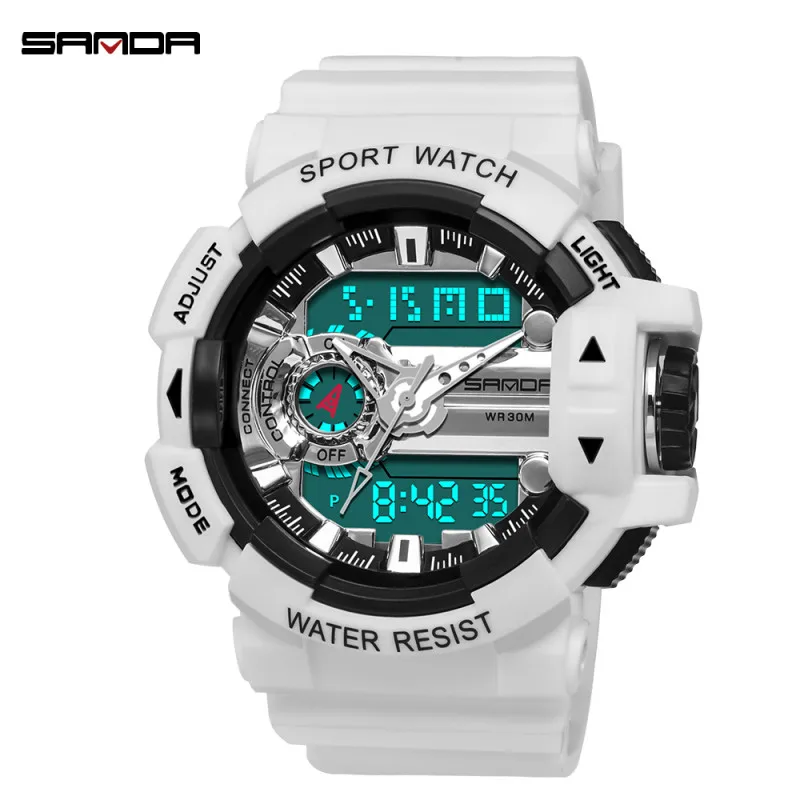 White SANDA мужские спортивные часы G стиль светодиодный цифровой кварцевые часы мужские водонепроницаемые военные наручные часы Relogio Masculino часы - Цвет: White