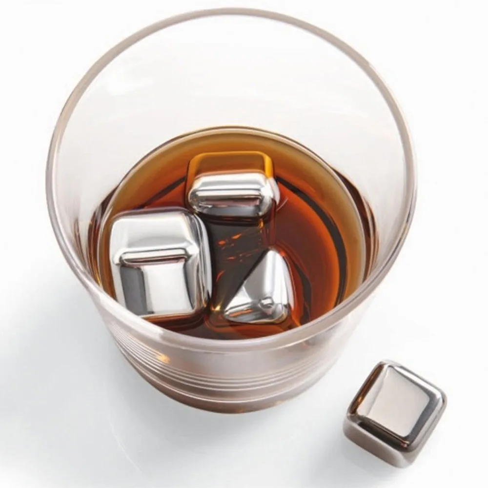 

6 pcs/lot Newest Whiskey Stainless steel Stones Whisky ice cooler for Whiskey beer Bar household Wedding Gift Favor Christmas