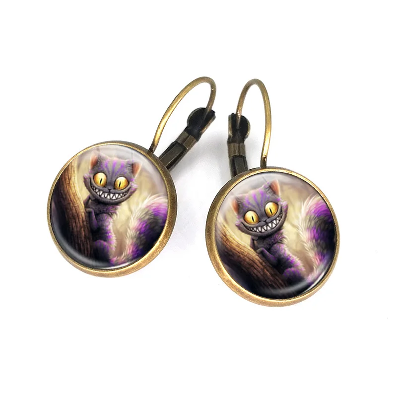 Серьги сказочной тематики с милым Чеширским котом Алисой в стране Wonderland 16 мм