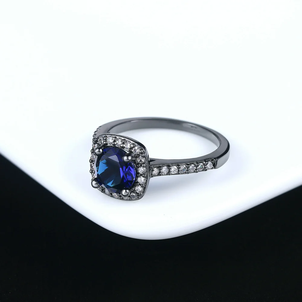 BlackGold Blue Серебряный Цвет Изысканный Bijoux(украшения своими руками) модные квадратные Свадебные& Обручение кольцо, сделанное с кубическим цирконием ювелирные изделия R531 R559 R560 - Цвет основного камня: BlackGold Blue