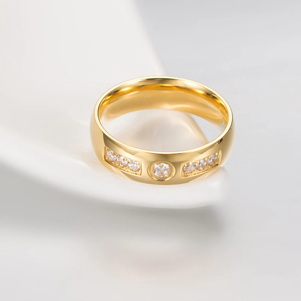6mm Wedding Ring for Women / Men Black Gold Color Zircon CZ Stone 316l Stainless Steel Finger Jewelry Engagement Rings | Украшения и