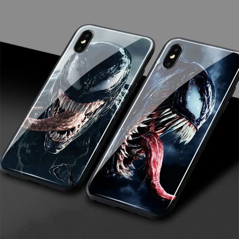 Venom Marvel роскошный гладкий Чехол для телефона, стеклянный Мягкий силиконовый чехол для iPhone 6 6s 7 8 Plus X XR XS 11 Pro max