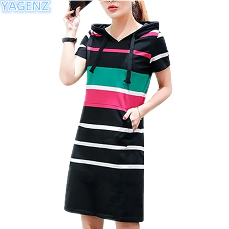 Женское длинное платье с капюшоном в полоску коротким рукавом|hooded dress|summer dressdresses