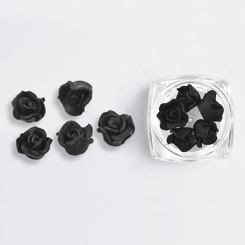 1 Box 5pcs Rose Flower Nail Art Stickers Black White Nails Tips 3D Petal Design Decorations Decal DIY Manicure Accessories Tools