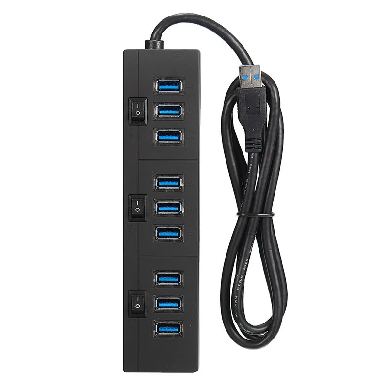 10 портовый концентратор USB 3 0 адаптер порта питания переключатель подсветки