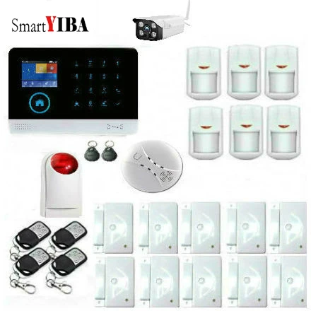 SmartYIBA Touch Keypad Wireless GSM Home Security Burglar Alarm System with Strobe Siren PIR Sensor Outdoor IP Camera | Безопасность и