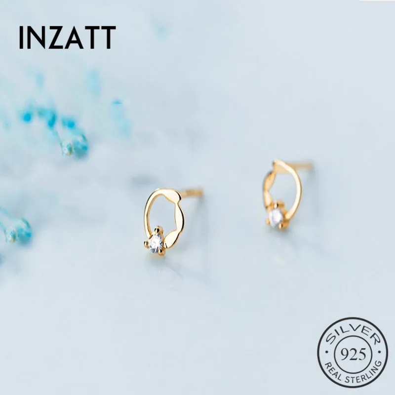 INZATT, настоящее 925 пробы, серебряные, минималистичные, циркониевые, круглые серьги-гвоздики для модных женщин, вечерние, хорошее ювелирное изделие,, аксессуары, подарок