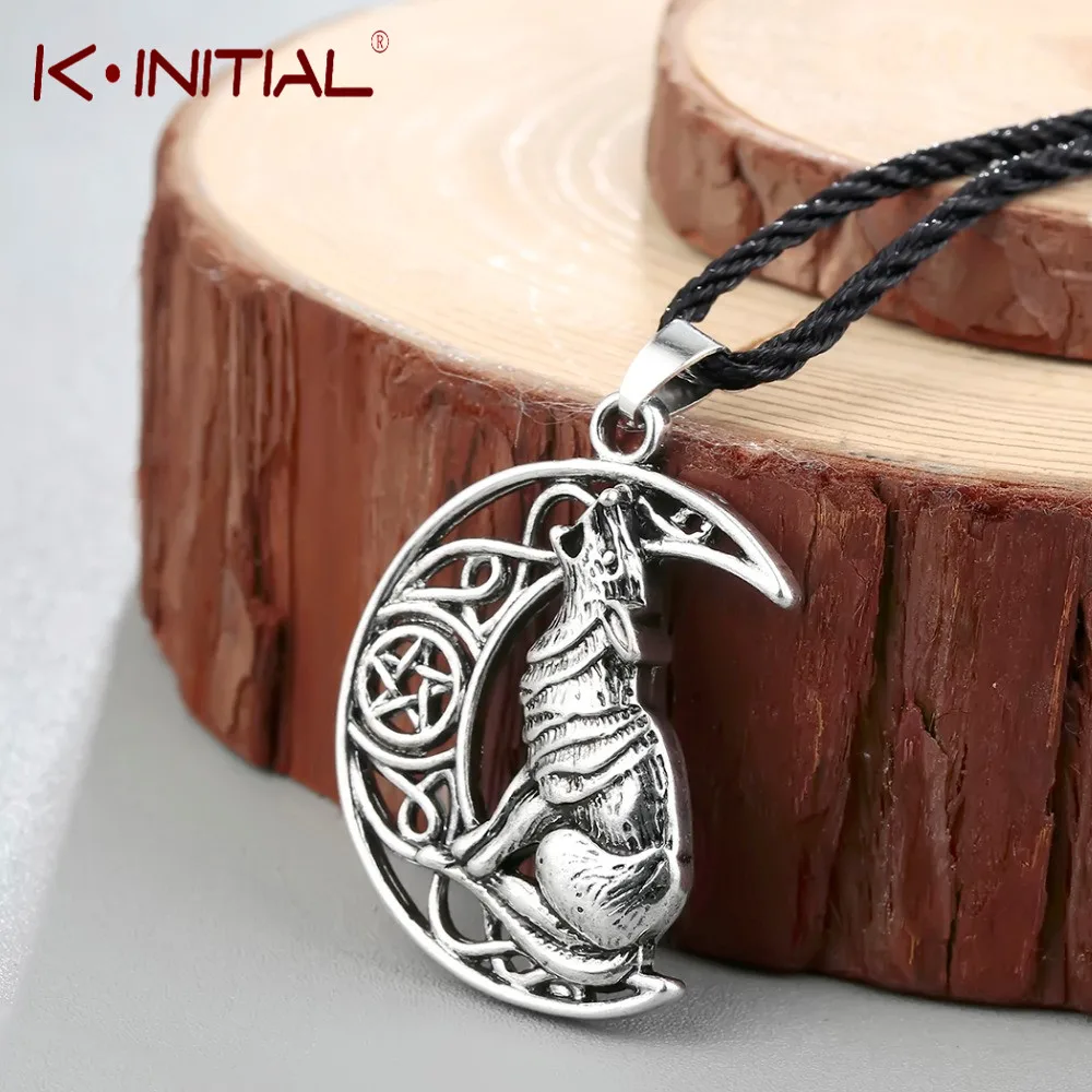 Колье и подвеска Kinitial Animal Wolf Celtic Moon викинговое ожерелье для собак символ валкнута